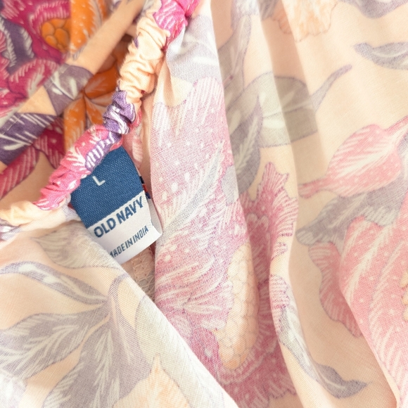 Old Navy Pink Orange Purple Floral Print V Neck Tie Back Slip Dress Midi - Picture 5 of 6